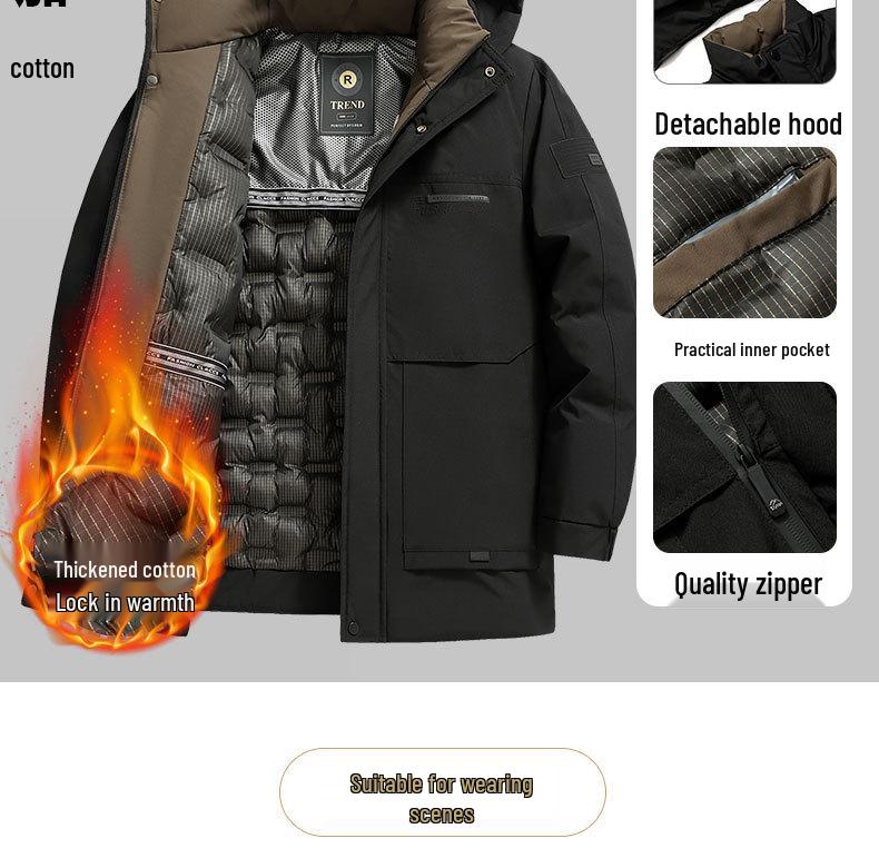 Luomeng Herren Winterjacke aus dicker Baumwolle - Kälteschutz mit Graphen für Männer mittleren und höheren Alters