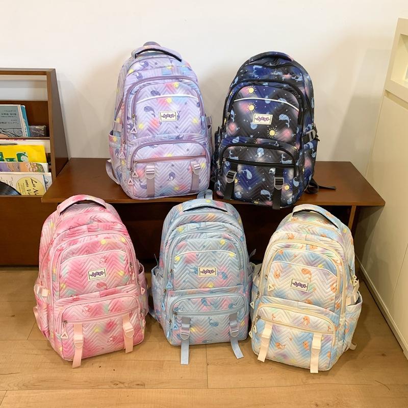 Schoolbag Unisex Kids Black New Large-Capacity Casual Backpack Nylon Middle School Student Youth Campus Versatile Computer Backpack