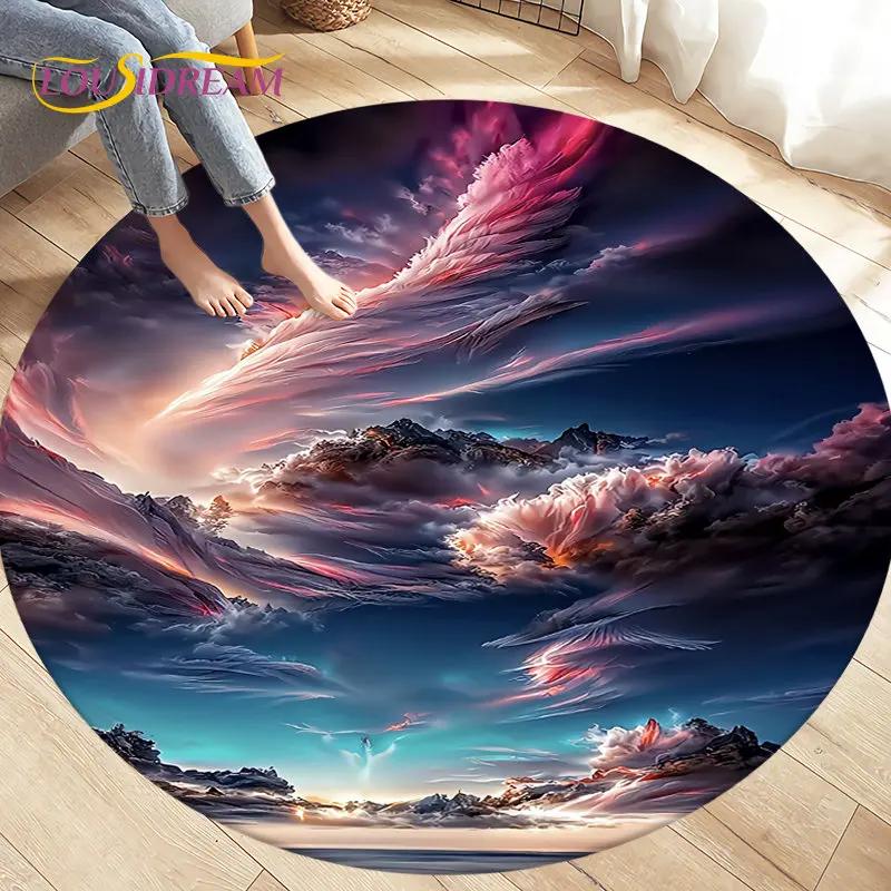 3D Natural ,Tornado, Cloud Area Rug,Round Carpet Rug for Living Room Bedroom Sofa Decoration,Kid Play Game Non-slip Floor Mat