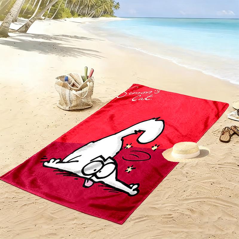 Simon's Cat Aufdruck Strandtuch, Großes Weiches Schnelltrocknendes Handtuch für Strand Camping Schwimmen