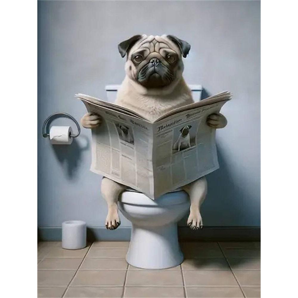 Dog Diamond Painting Cat Toilet Cartoon Diamond Mosaic Full Round Drill Embroidery Animal Decoration Living Room