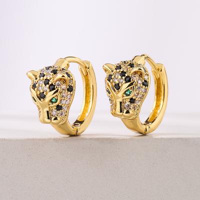 Punk Strass Leopardenkopf Ohrringe für Damen Party Schmuck Geschenk