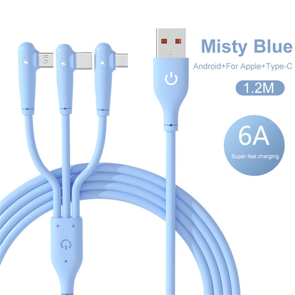 3-in-1-Datenleitung aus Flüssigsilikon, 66 W, superschnelles Laden, 6 A, Ellenbogen-Datenkabel für Mobiltelefone, unterstützt gleichzeitiges Laufwerk mit 3 Anschlüssen