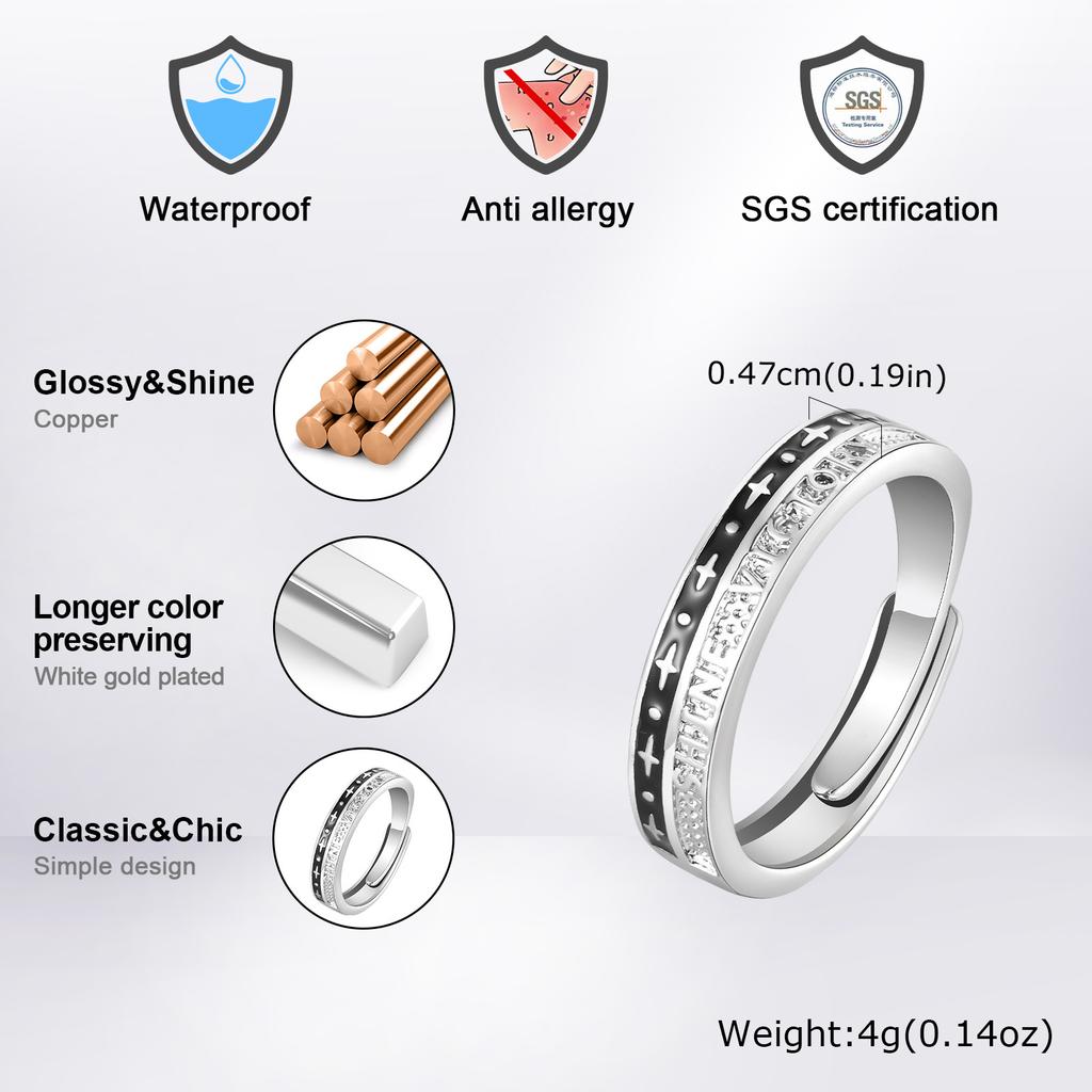 Vnox Dwukolorowy Otwarty Pierścionek dla Mężczyzn, Czarny Kolor Miedziany Metalowy Pierścionek na Palec, Regulowany Rozmiar Uniwersalny Pierścionki z Gwiazdami