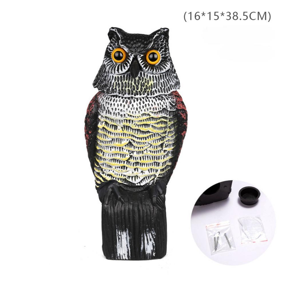 Fake Owl Decoy Plastic Owl Scarecrow Sculpture with Rotating Head and Sound for Garden Yard Bird Repellent Outdoor