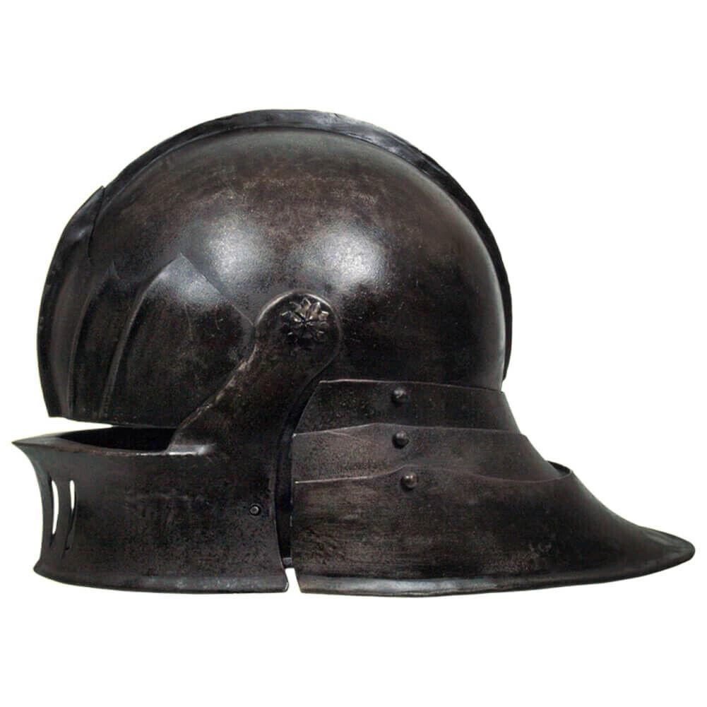 Gotischer Deutscher Sallet Helm - 18 Gauge Dunkles Metall für Cosplay LARP/Reenactment