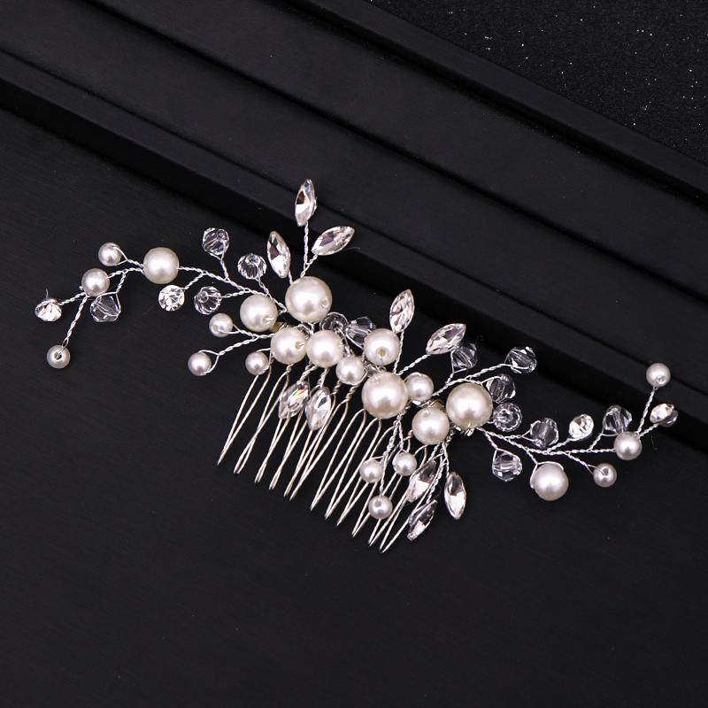 Silver Color Pearl Crystal Hair Combs Tiara For Women Bride Cheap Party Headpiece Wedding Hair Accessories Bridal Hair Jewelry
