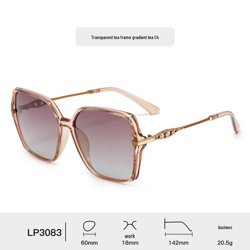 Women's High-End Rhinestone Large Frame Sunglasses with Hollow Zinc Alloy Legs and HD Polarized Lenses