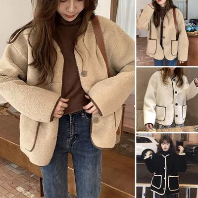 Women Autumn Winter Coat Single-breasted Solid Color Loose Patch Pockets Thermal Thick Long
