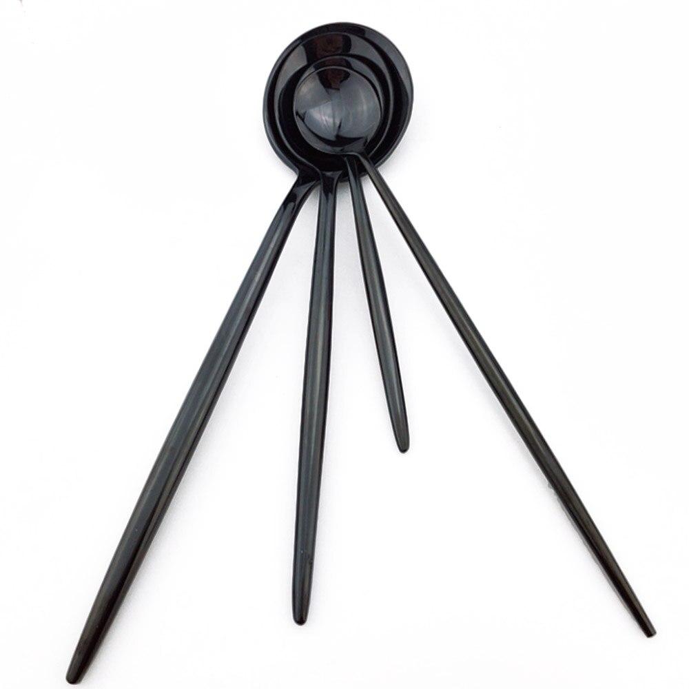 Langt skaft iskrem teskje 1 stk 18/10 rustfritt stål svart middagsdessertskje Bestikksett Bestikksett Sølvtøysett