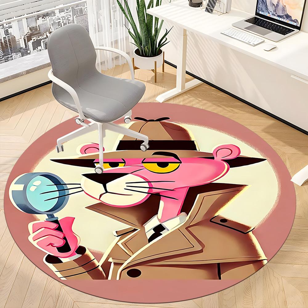1pc Pink Panther Detective Office Round Area Rug, Under Office Chairs Bedroom Living Room Home Decor a1022326