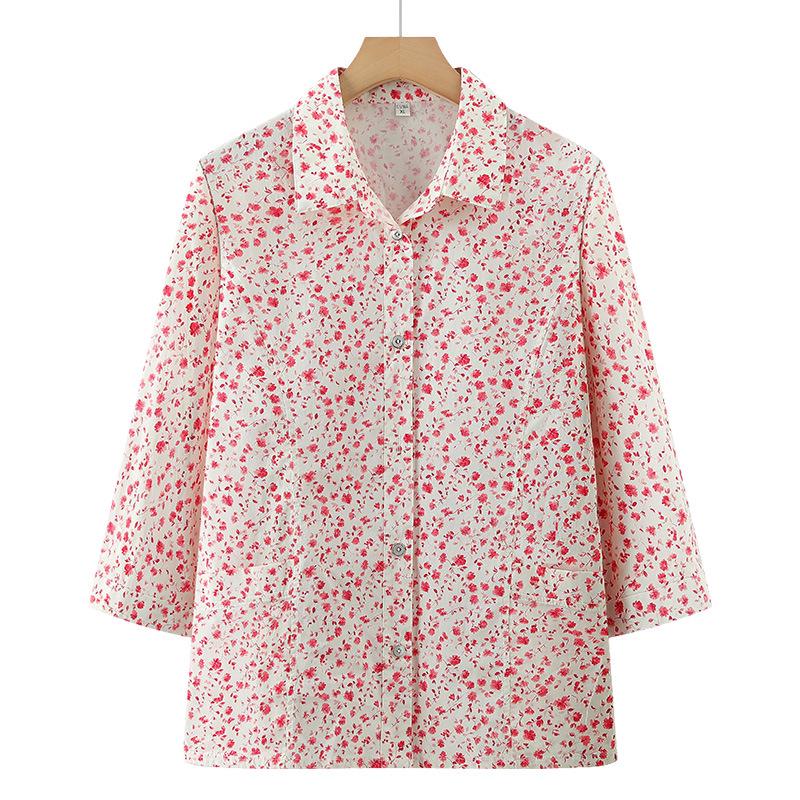

Mom s Summer Mid-Sleeve All-Cotton Shirt for Middle-Aged & Elderly Women - Cool and Comfortable. 4XL (125-140 jin)