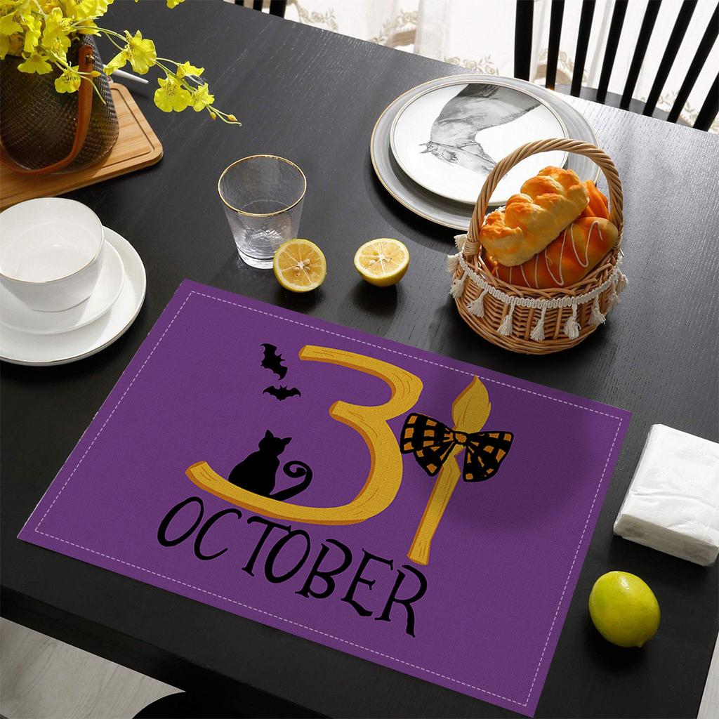 1pcs Creative Halloween Printed Linen Placemats Heat Resistant Non-Slip Table Mats Home Party Decor Classic Pumpkin Tablecloth