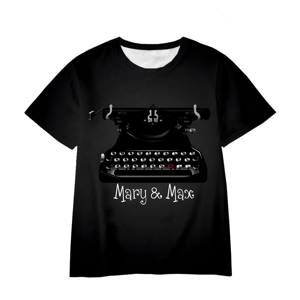 Top s 3D potiskem Mary a Maxe s kulatým výstřihem, ležérní chlapecké tričko s krátkým rukávem - Měkká středně pružná polyesterová tkanina, letní oblečení s volným střihem