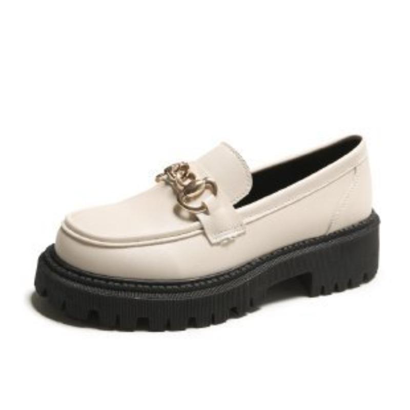 Fashion 2025 Women Spring New Black Slip on Platform Flats Shoes Women Loafers Shoes Casual Metal Designer Leather Oxfords