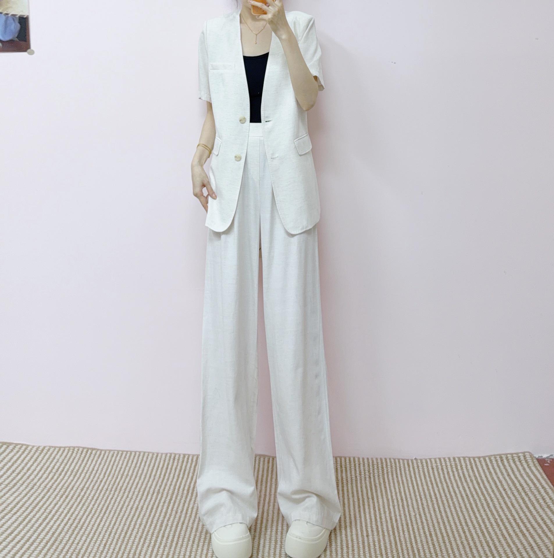 

Korean Style V-neck Cardigan & Straight Leg Pants Two-Piece Set XL (130-145 jin) брудно-білий