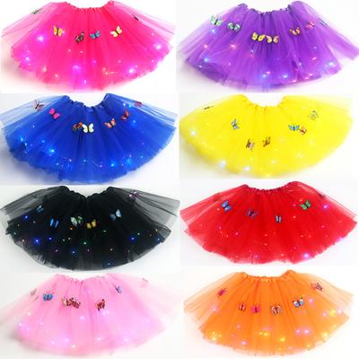 Girls Led Light Up Butterfly Tutu Skirt Glowing Elastic Waistband Multi-color Mesh Skirt For 2-12