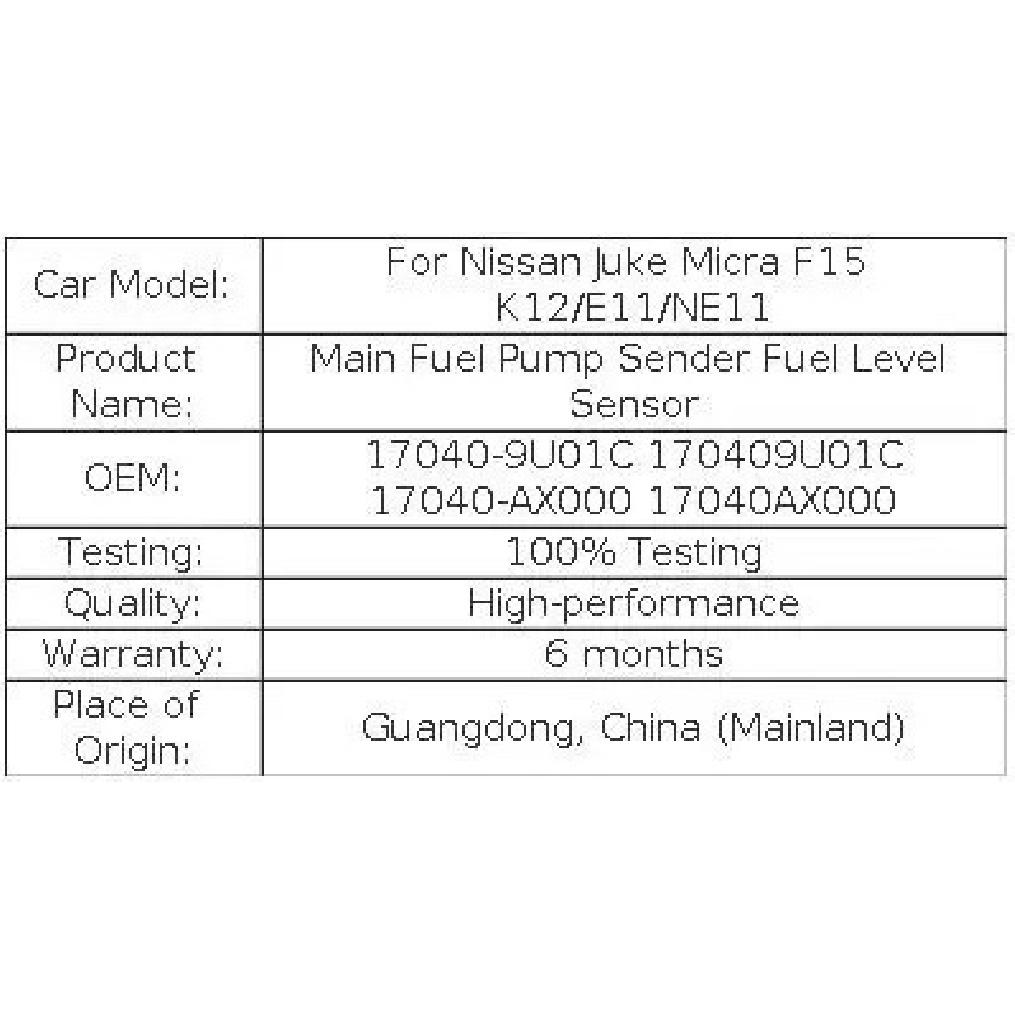 For Nissan Juke Micra F15 K12/E11/NE11 Main Fuel Tank Sensor Fuel Level Sensor 17040-9U01C 170409U01C 17040-AX000 17040AX000