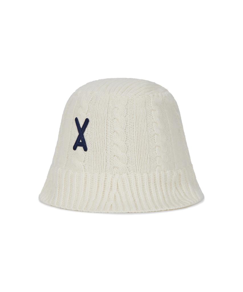 Bajal Va Applique Cable Knit Bucket Hat Ivory