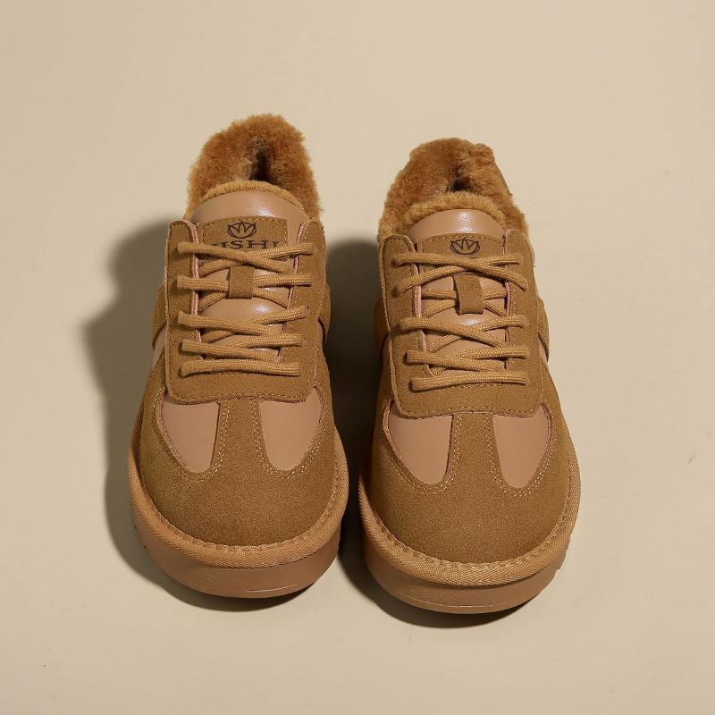 Fashion Genuine leather plush thick sole raised cotton shoes for women's winter new low top snow boots sneakers women platform sneakers