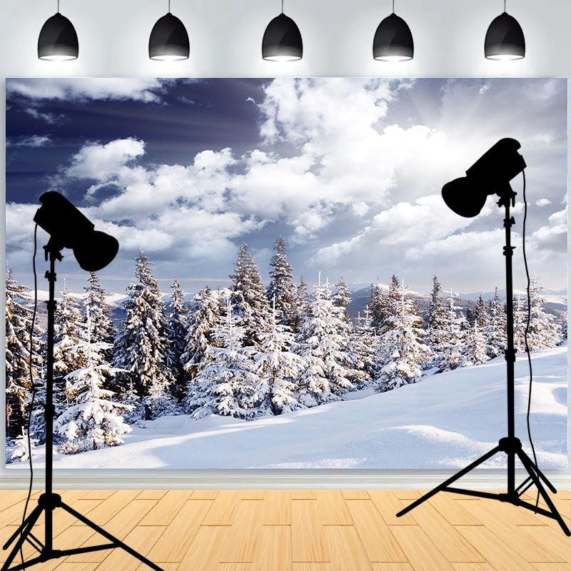 Winter Snow Scene Pine Tree Forest Background Christmas Party New Year Decor Children's Photography Photo Backdrops SO-10