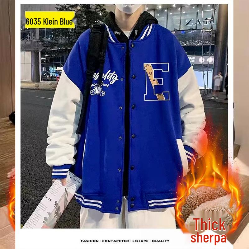 

Harajuku Trendy Japanese Lambswool Baseball Jacket XL синій