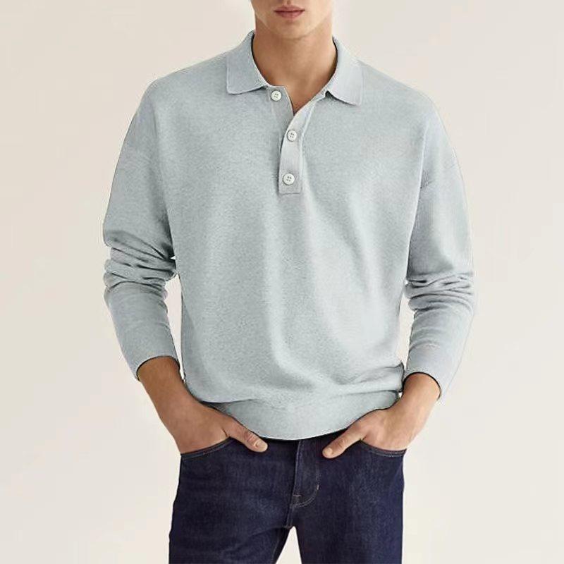 Spring and Autumn Long Sleeve V-Neck Buttons Men's Casual Top Polo Shirt