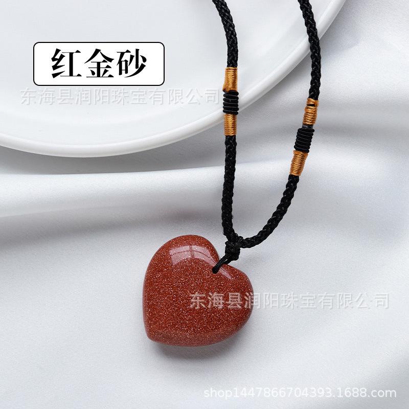 Natürlicher Kristall Liebesanhänger, Achat Halbedelstein 3cm Pfirsichherz Halskette herzförmiger Schmuckanhänger, Fabrikmode