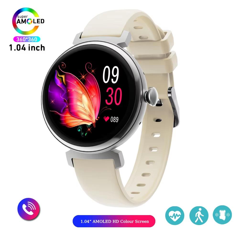 1,04-calowy ekran AMOLED Modny damski smartwatch Ekran zawsze włączony Połączenia Bluetooth Smartwatch Metalowa obudowa Zegarek z małym ekranem