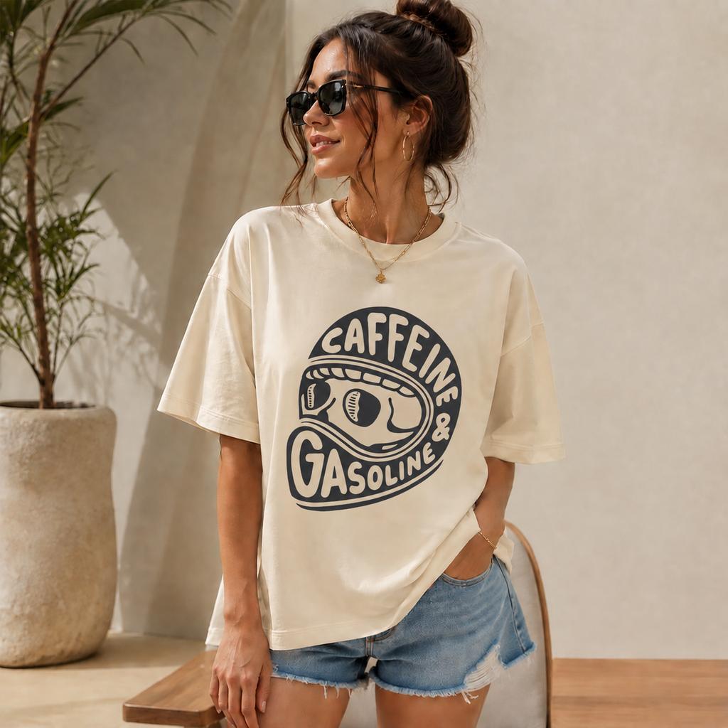 Caffeine Gasoline Pattern Casual Style T Shirt Unisexs Wounisex Tee Summer Novelty Oversized Retro Trendy Streetwear Casual Loose