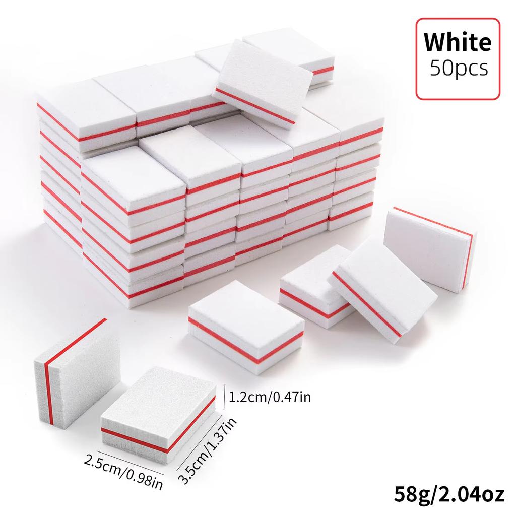50pcs/pack Mini Sanding Nail File Sponge Cube Two-sided Polished Sponge Strip Block Professional 100/180 Sandpaper Manicure Tool