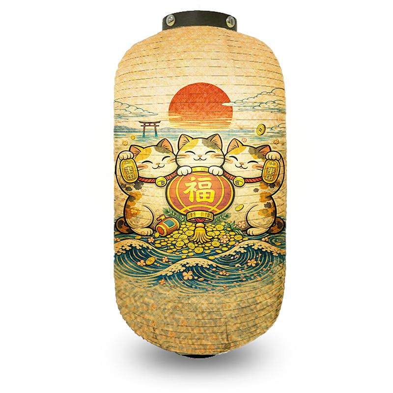 Japanese Style Lantern Japanese Hanging Happy-neko Lanterns Cloth Long Traditional Restaurant Bar Hotel Festival Decoration