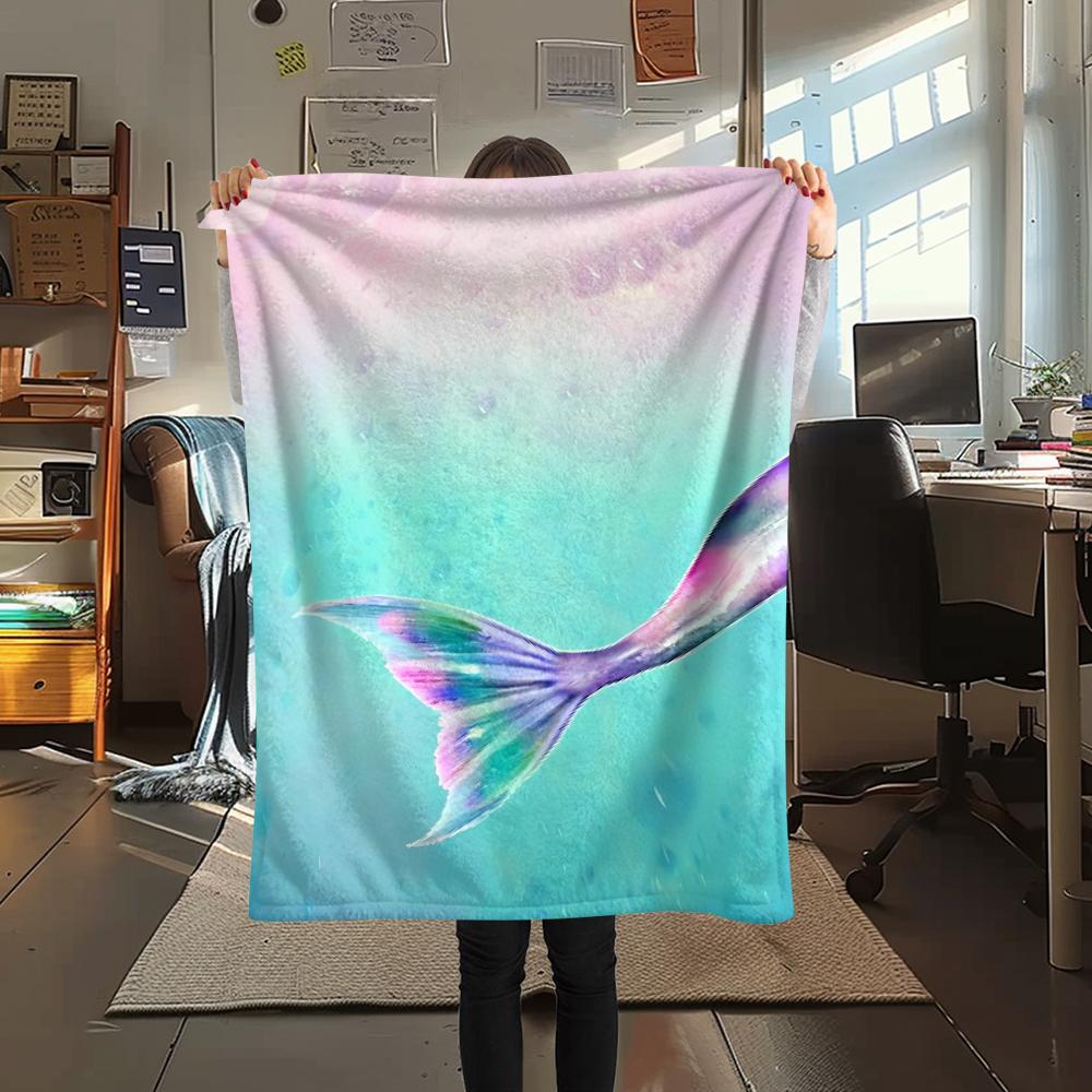 1Pc Mermaid Tail Print Flannel Blanket, High quality Comfortable for All Seasons, Home Decor, Warmth and Comfort, Perfect for Christmas Gifts