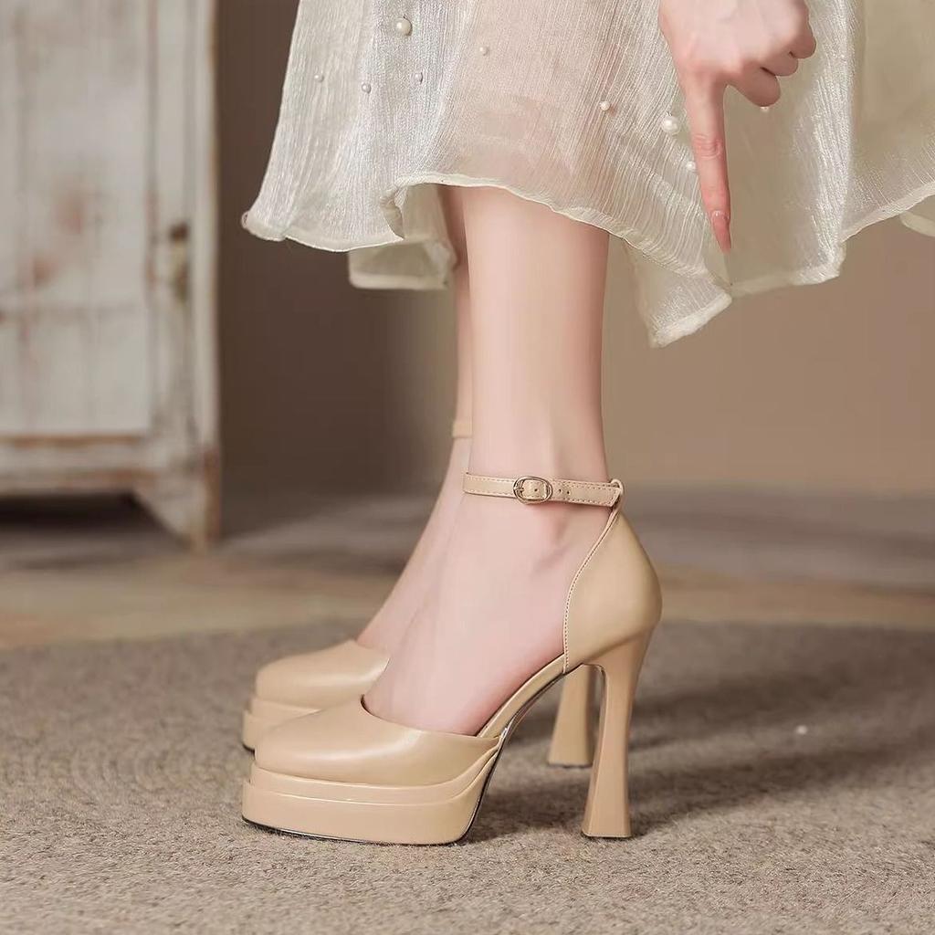 2025 Spring and Summer New Mary Jane High Heels Wedding Shoes Waterproof Table Sexy High Heels Small Sandals