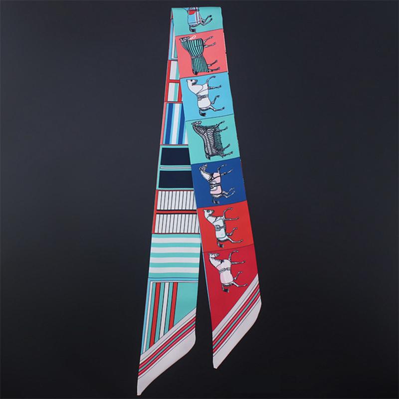 Horse Pattern New Arrival Print Lady Silk Feeling Riband Scarves Bags Scarf Small Ribbon Hair Band Bandeaus Clothing Match