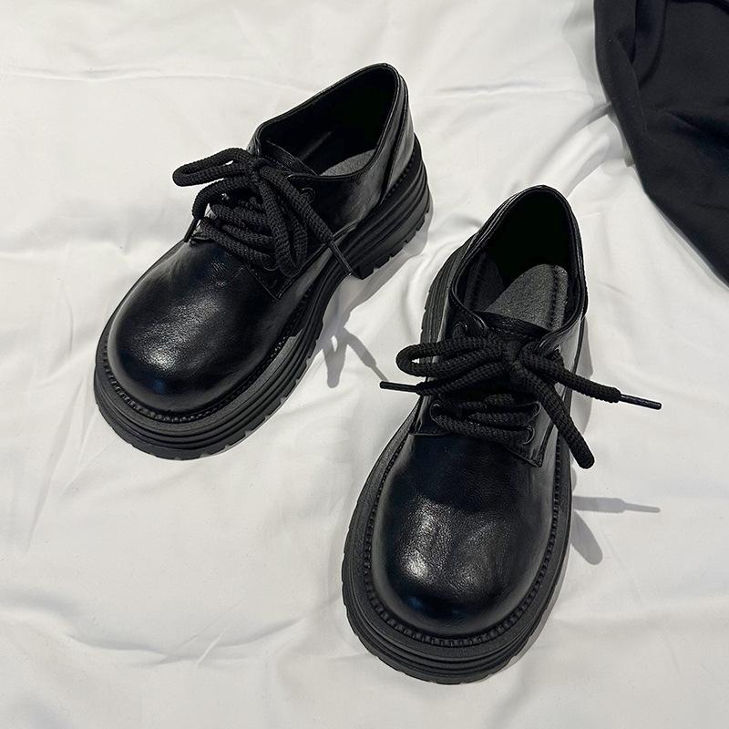 Retro Fashion Small Leather Shoes Women Small Wear Lace-up Comfortable Casual Shoes Niche Design Thick Heel Platform Single Shoes