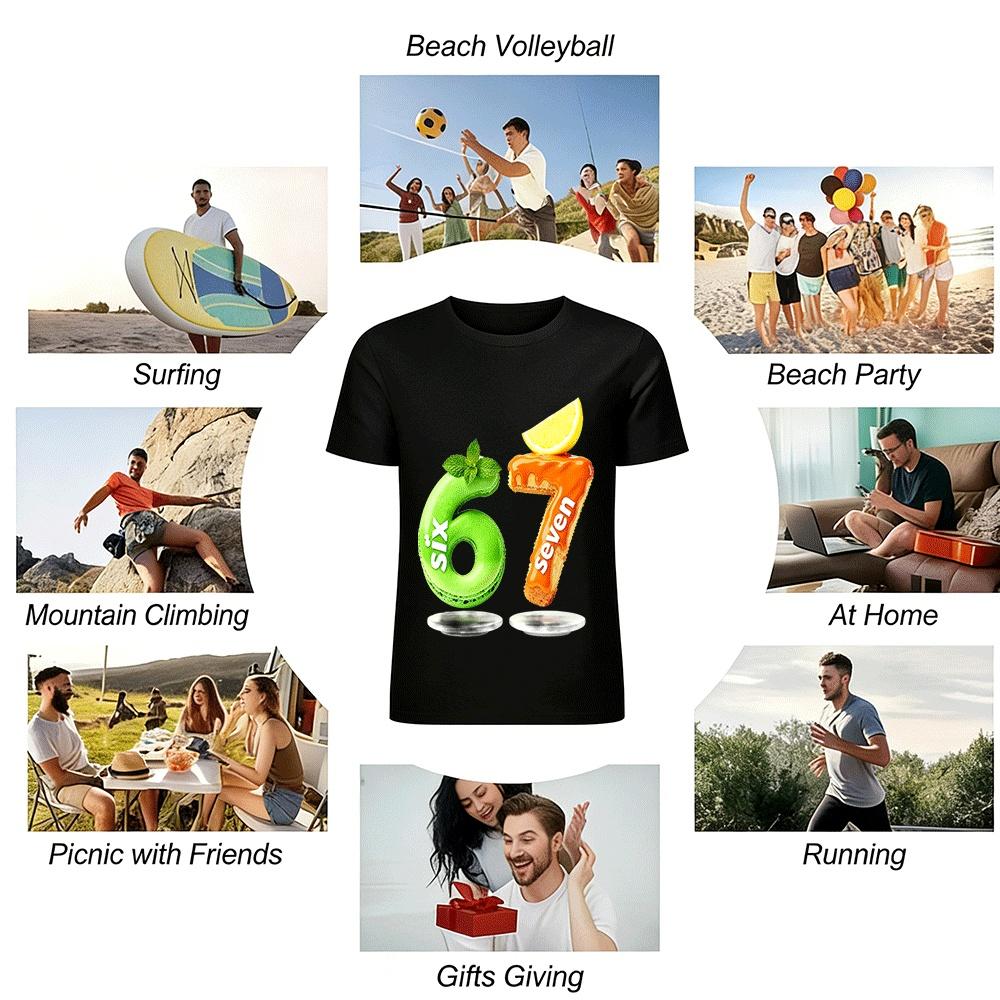 Food Themed Number 67 Print Casual Tee Pure Cotton T-shirt