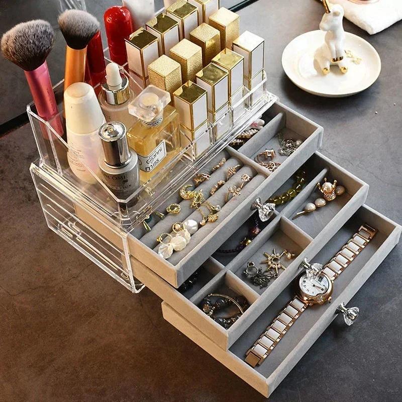 New Three Layer Drawer Style Transparent Jewelry Box, Large Capacity Anti Oxidation Earring Necklace Jewelry Storage Box