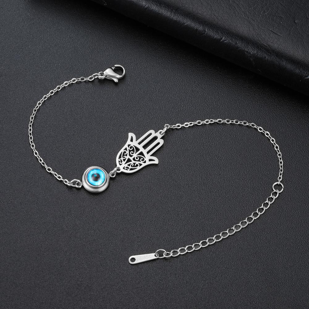 Dawapara Hamsa Evil Eye Bracelet Hand of Fatima Protection Talisman Good Luck Charm Stainless Steel Jewelry