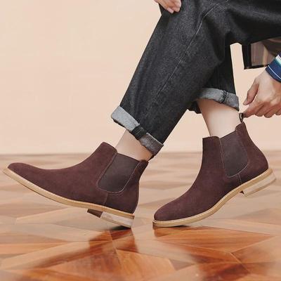 New Men's Chelsea Suede Ankle Boots: Fashionable, Genuine Leather, Easy Slip-On, Large Sizes Available.