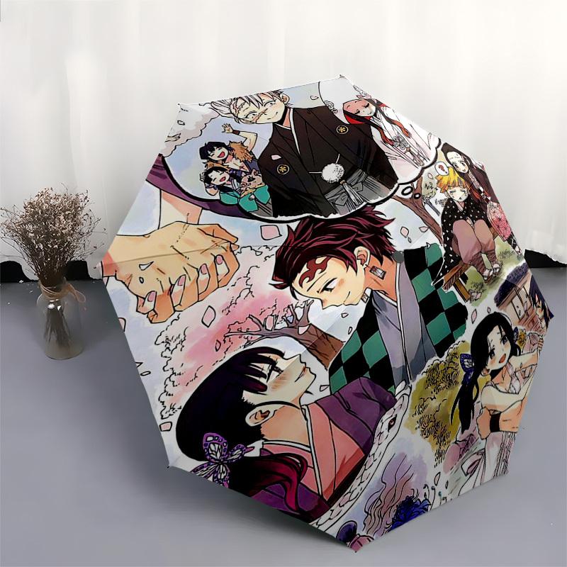 1pc Outdoor Umbrella with Demon Slayer Characters, Automatic Opening/Closing, Portable 3-Fold Design, 8-Bone Iron Frame, Festival Gift for Fans,