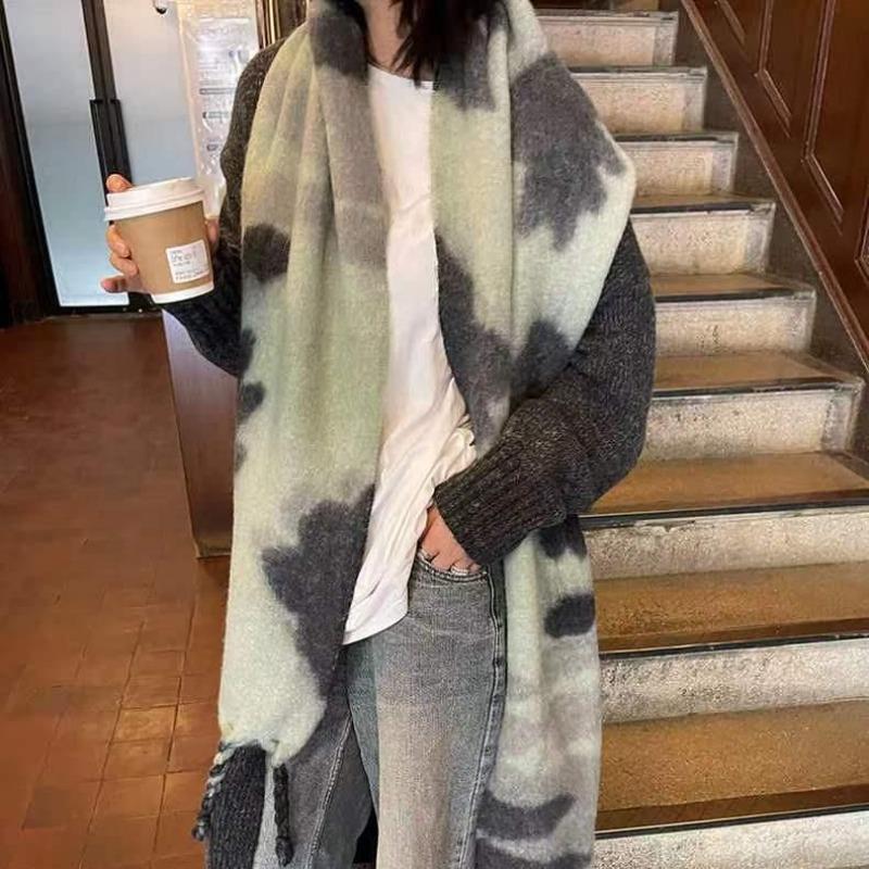 Soft and fluffy like the sun~ Thickened scarf with mohair contrasting colors in autumn and winter, big shawl, warm scarf for women