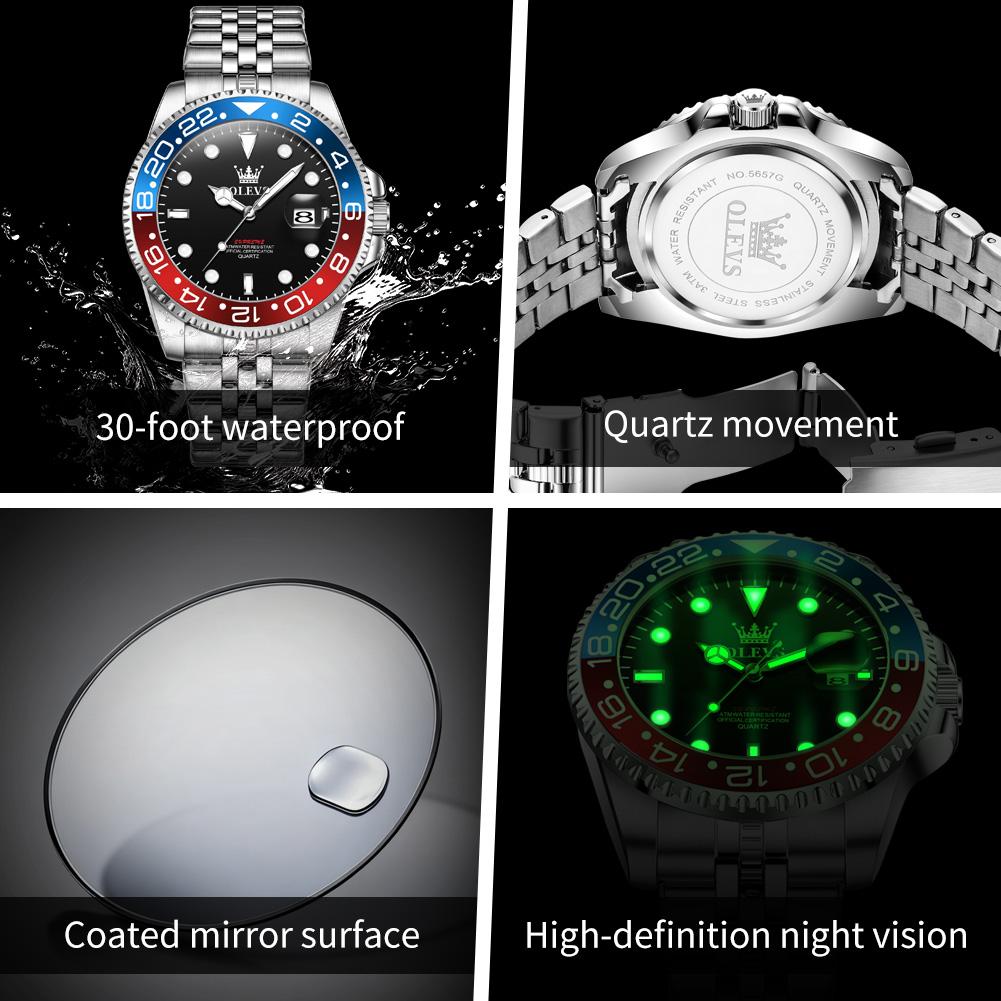 OLEVS Mens Watch Original Calendar Quartz Wristwatch Waterproof Luminous Business Men's Hand Clock Watches For Men