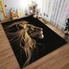 Lion Profile Glow Design Carpet, Black Background Modern Rug. Suitable for use as an anti-slip for living room bedroom sofas