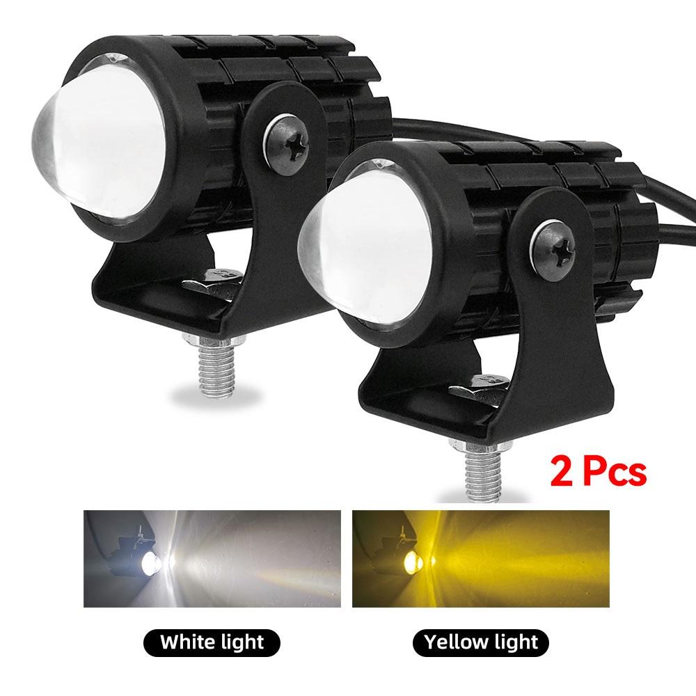 Motorcycle LED Headlight Spotlight Projector Lens Dual Color Super Bright Driving Light Auxiliary Lamp Moto Scooters Accessories