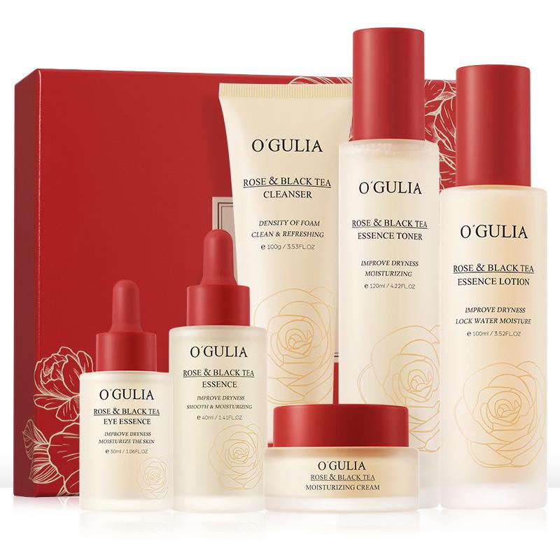 

Rose Black Tea Hydrating Skincare Gift Box - 6-Piece Moisturizing Set for Autumn/Winter