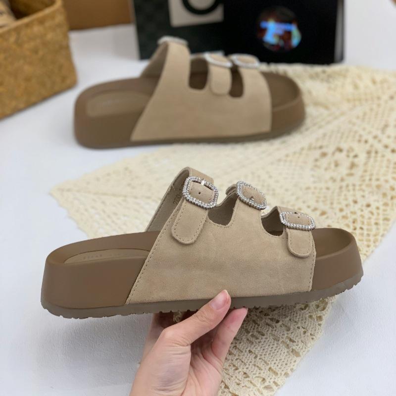 

Retro cool slippers women wear new models this summer popular belt buckle one-word drag 40 абрикосовый