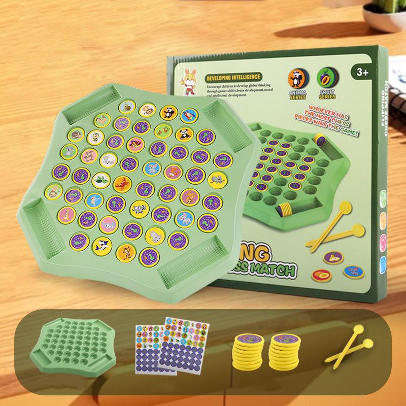 Animal Fruit Flip Chess Board Game,Memory Flipping Chess Game Logical Thinking Cognitive Games for Parent-child Interactive Game