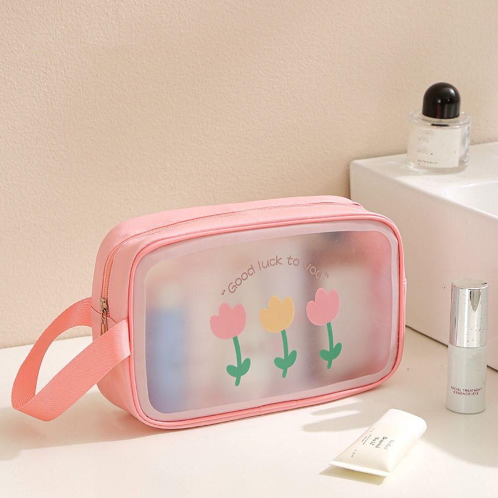 Large Capacity Cartoon PVC Cosmetic Bag Square Wash Pouch Cute Transparent Makeup Bag  Girl
