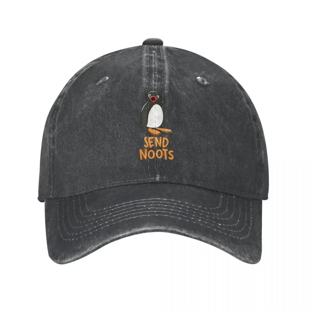 Classic Send Noots Pingu Baseball Cap Unisex Distressed Denim Washed Snapback Hat Penguin Cartoon Outdoor Travel Soft Caps Hat